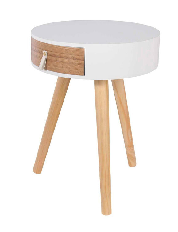 Table de chevet ronde bicolore TIHAME - 1 tiroir (blanc)