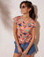 T-shirt imprimé détail boutonné (orange / marine)