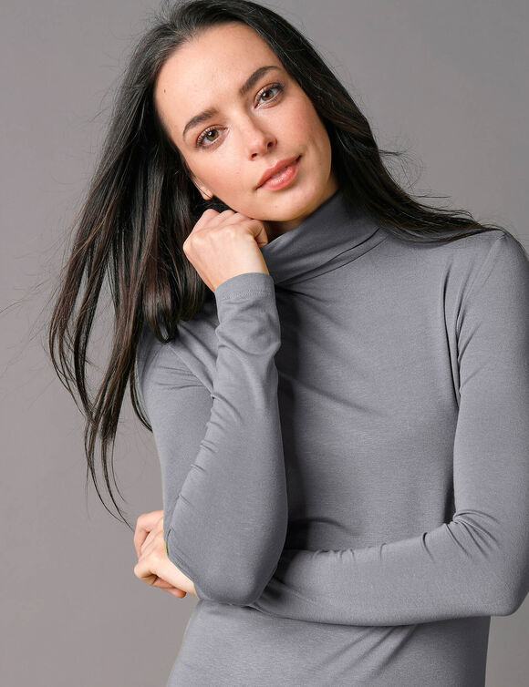 Sous-pull uni col roulé stretch (gris)