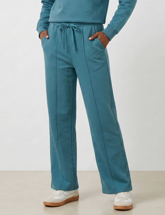 Pantalon coupe large, taille &eacute;lastiqu&eacute;e, maille milano (bleu)
