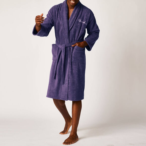 Peignoir mixte adulte &eacute;ponge bouclette col ch&acirc;le personnalisable (aubergine)
