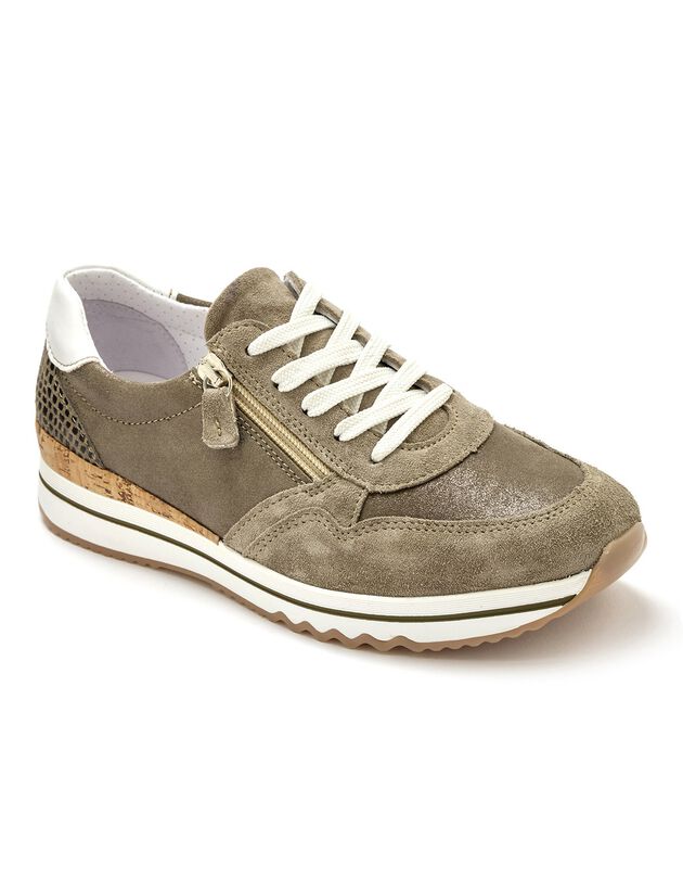 Baskets dessus cuir texturé - largeur confort (kaki) Baskets dessus cuir texturé - largeur confort (kaki)