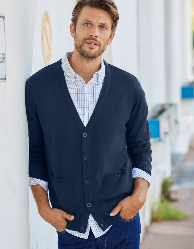 Gilet boutonné manches longues (marine)