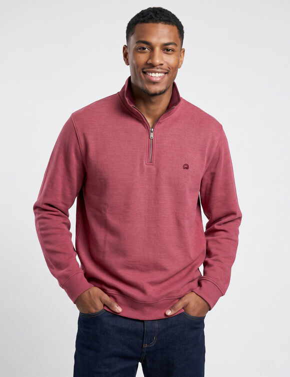 Sweat chaud col montant zipp&eacute; maille c&ocirc;tel&eacute;e (rose fonc&eacute;)