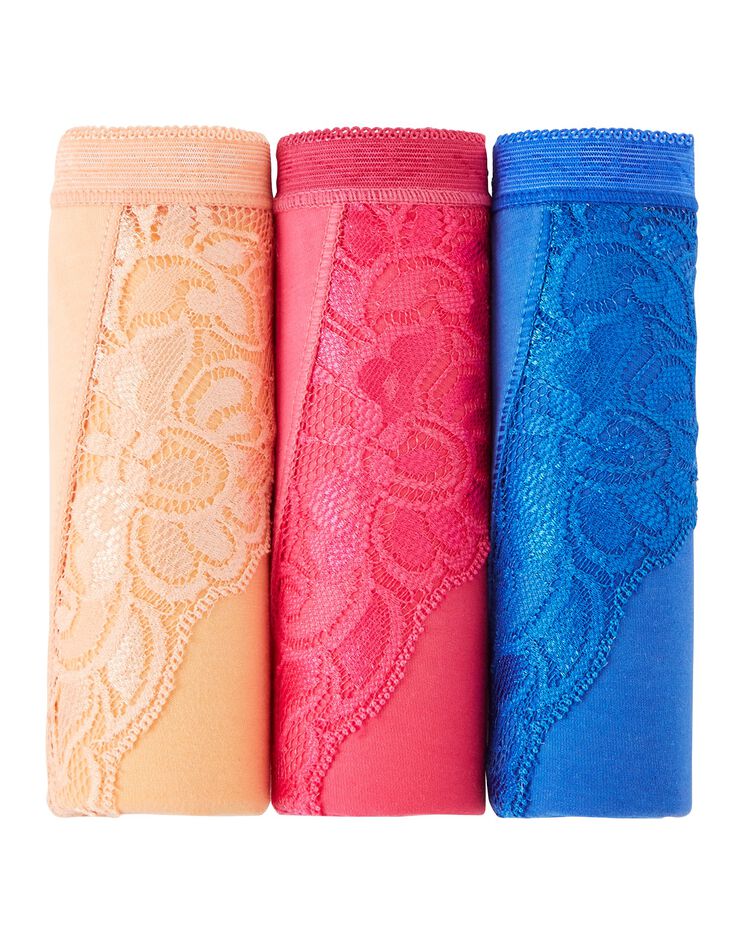 Culotte super maxi dentelle - lot de 3 (pêche / fuchsia / bleu) Culotte super maxi dentelle - lot de 3 (pêche / fuchsia / bleu)