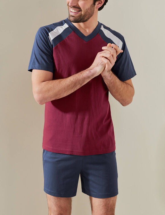 Pyjama short tricolore - lot de 2 (marine / bordeaux)