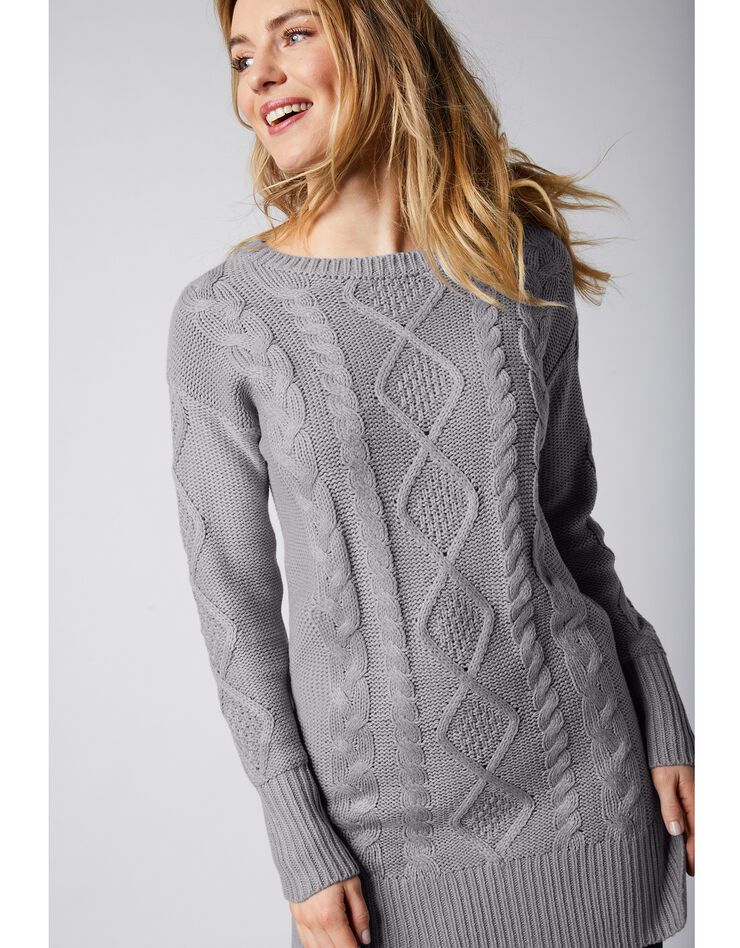 Pull tunique torsadé manches longues toucher cachemire (gris)