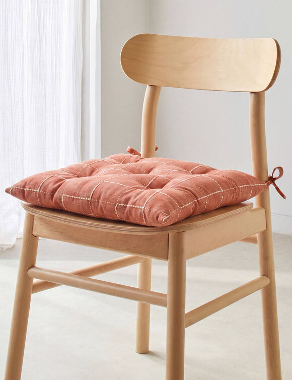 Galette de chaise carr&eacute;e &agrave; carreaux - lot de 2 (terracotta)