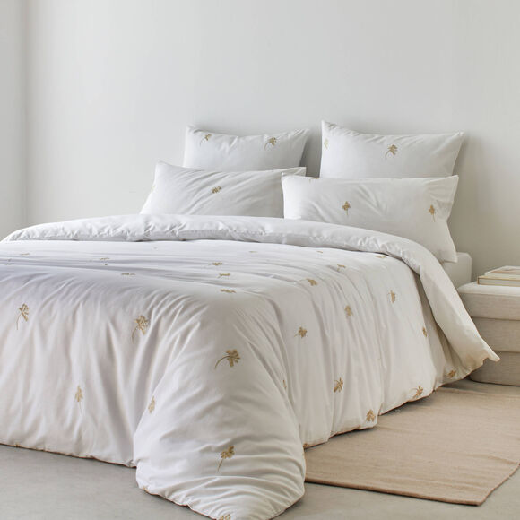Linge de lit blanc brodé feuillage Colombine® (blanc)