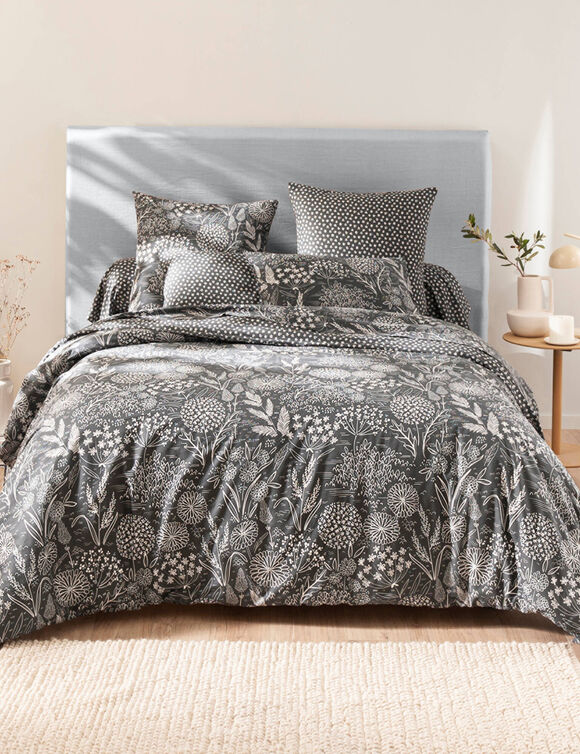 Linge de lit Horia coton et lyocell (gris / blanc)