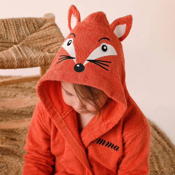 Peignoir de bain enfant personnalisable renard &agrave; capuche, &eacute;ponge coton - 340 g/m&sup2;  (safran)