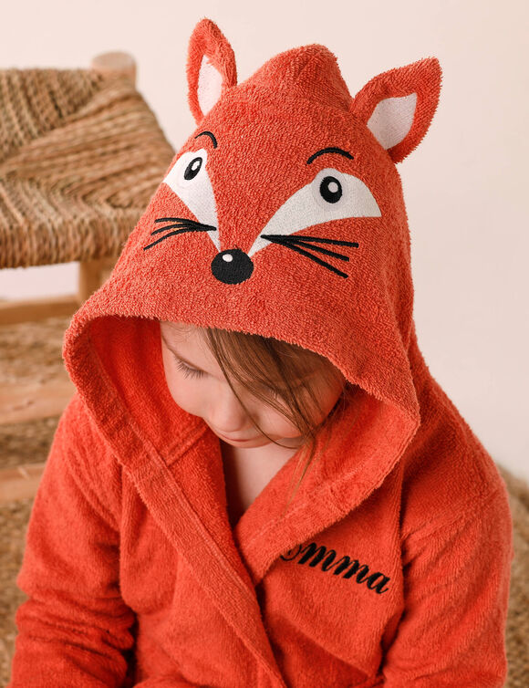 Peignoir de bain enfant personnalisable renard à capuche, éponge coton - 340 g/m²  (safran)