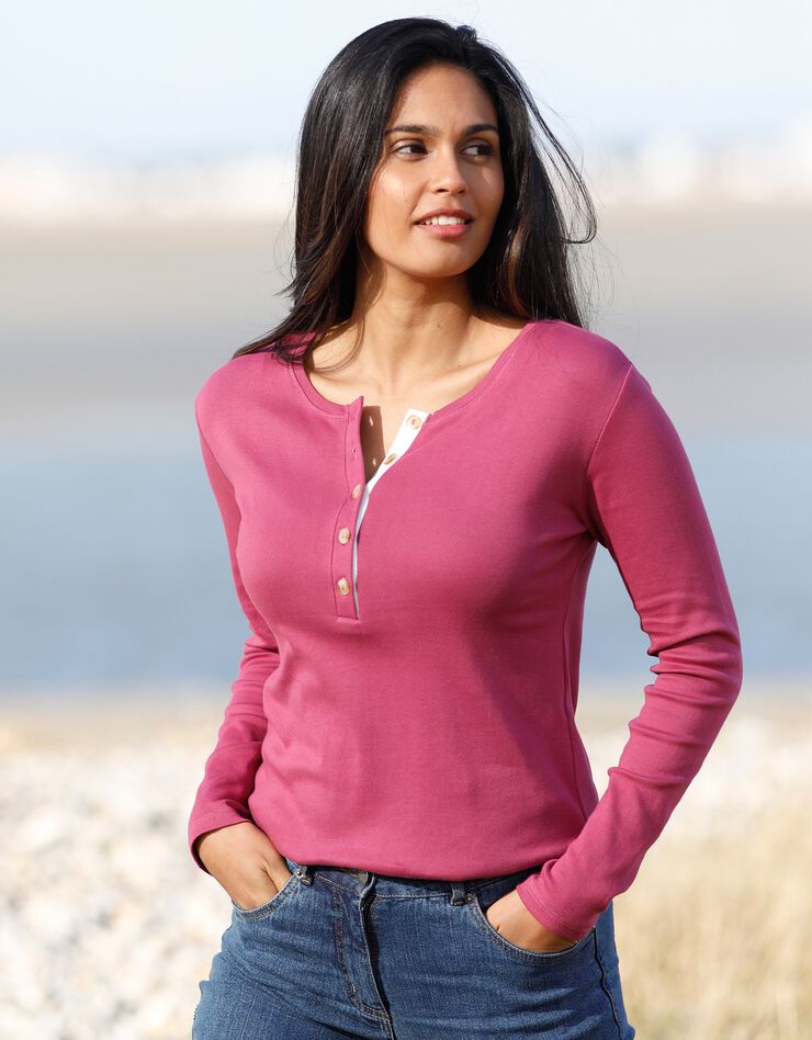 Tee-shirt col tunisien uni (violine) Tee-shirt col tunisien uni (violine)