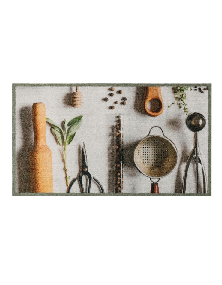 Tapis de cuisine velours photo-impression ustensiles (gris)
