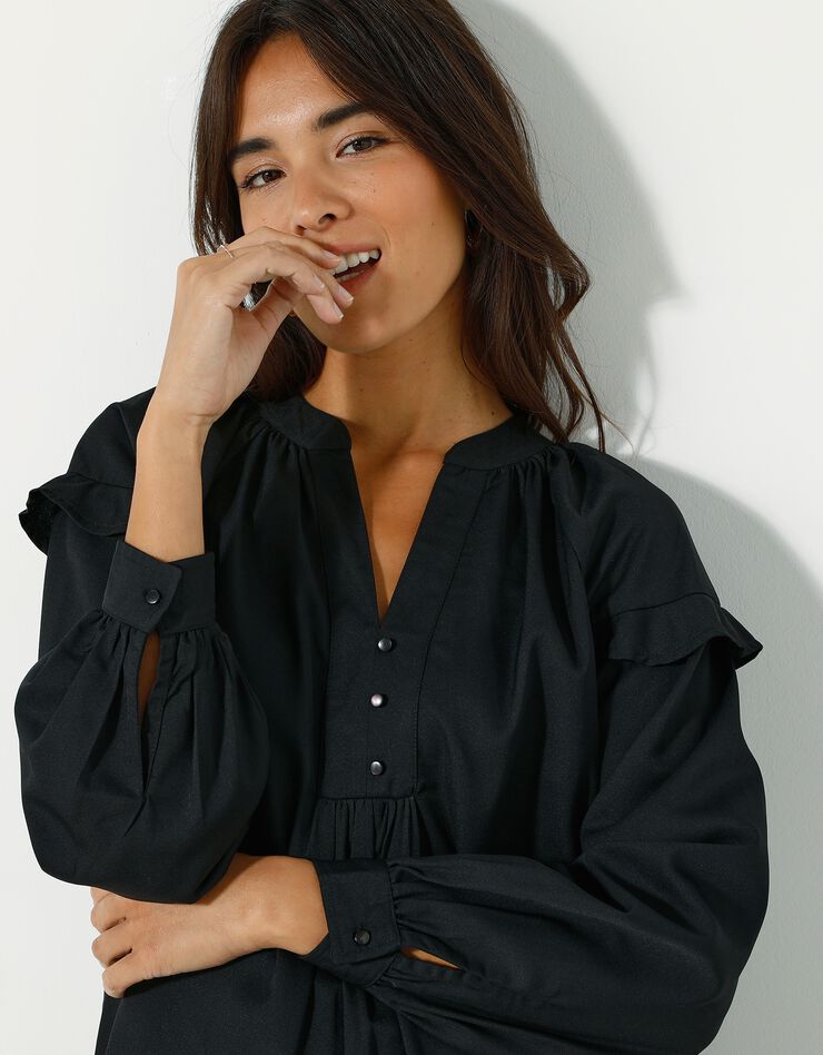 Robe forme housse volantée unie en polyester recyclé(1) (noir)