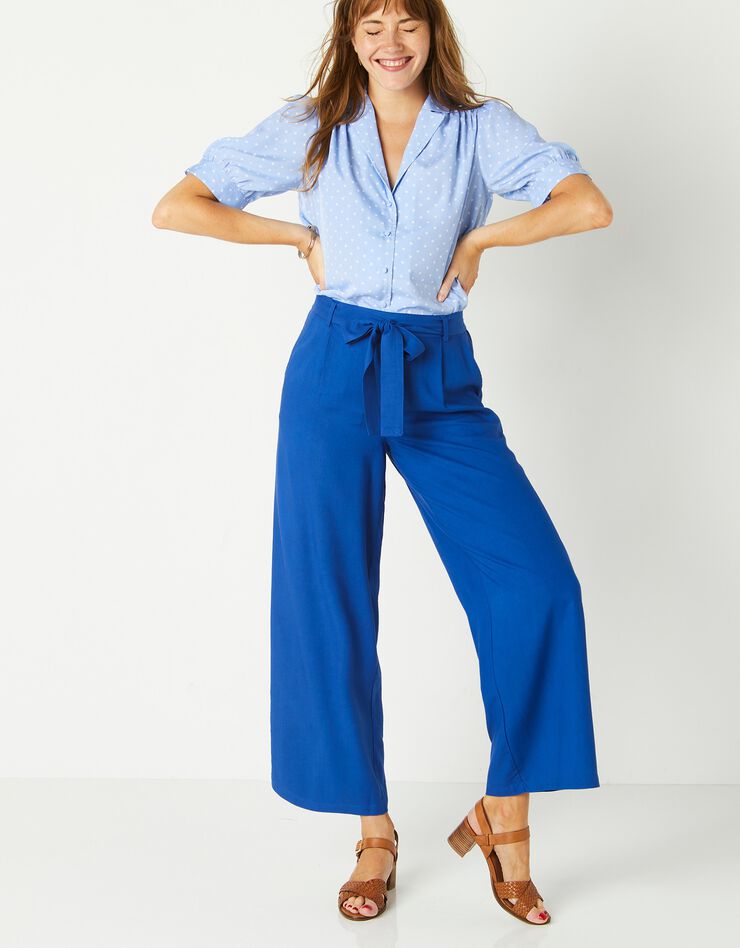 Pantalon raccourci large uni (bleu) Pantalon raccourci large uni (bleu)