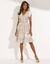 Robe courte macramé, imprimé tropical, taille smockée (beige / écru)
