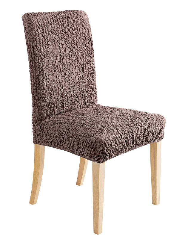 Housse chaise unie gaufrée bi-extensible (chocolat)