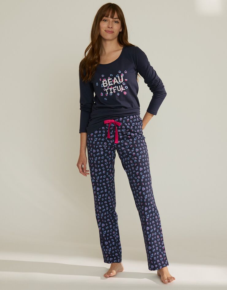 Pantalon pyjama coton imprimé "Beautiful" (marine) Pantalon pyjama coton imprimé "Beautiful" (marine)