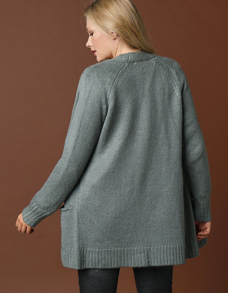 Gilet long, maille jersey (vert grisé) Gilet long, maille jersey (vert grisé)