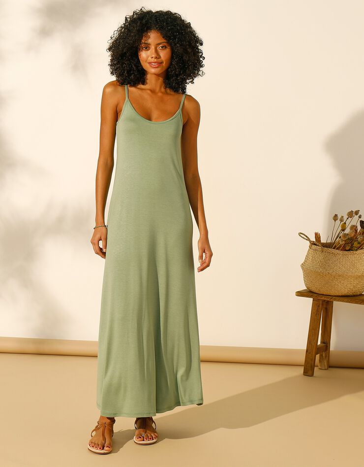 Robe évasée longue unie (kaki clair) Robe évasée longue unie (kaki clair)