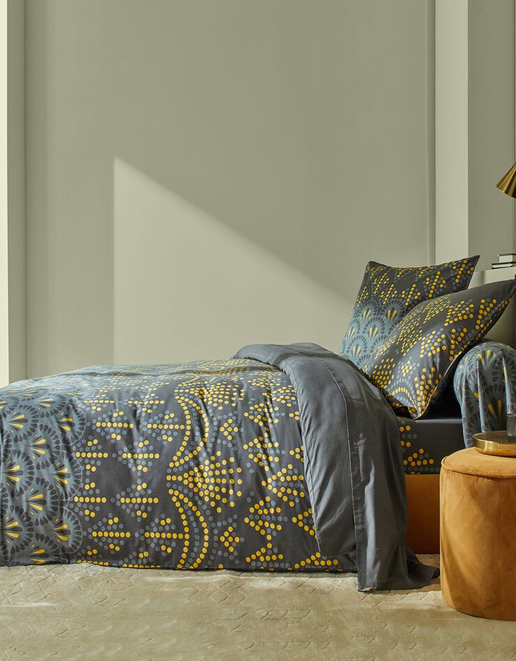 Linge de lit Sarah coton imprimé palmettes (gris)