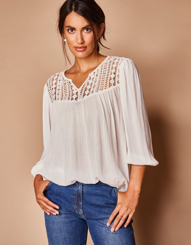 Blouse macramé manches 3/4 (blanc)