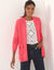 Gilet long, maille poilue (rose)
