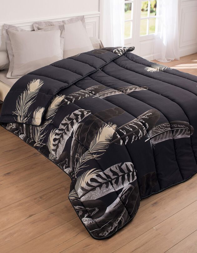 Couette microfibre imprimée Plumes 200g/m2 (noir)