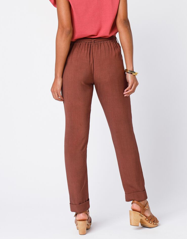 Pantalon 7/8ème fuselée uni, tissu fluide (marron glacé) Pantalon 7/8ème fuselée uni, tissu fluide (marron glacé)