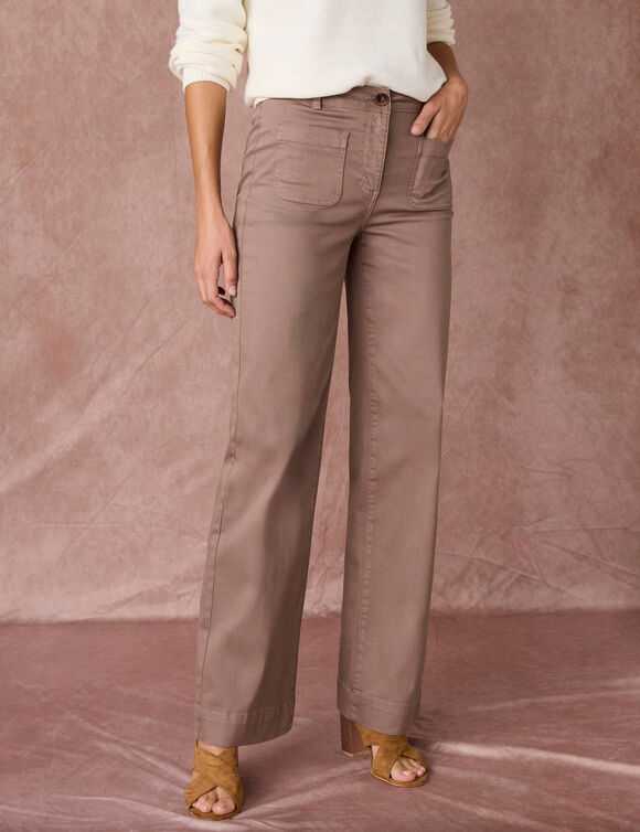 Pantalon twill coupe large taille haute, stature moyenne (taupe)