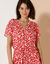 Robe longue col zippé, crépon imprimé (rouge / écru)