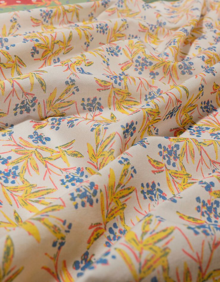 Foulard fabriqué en France imprimé fleurs, 100 x 100 cm  - coton (écru / vert amande)