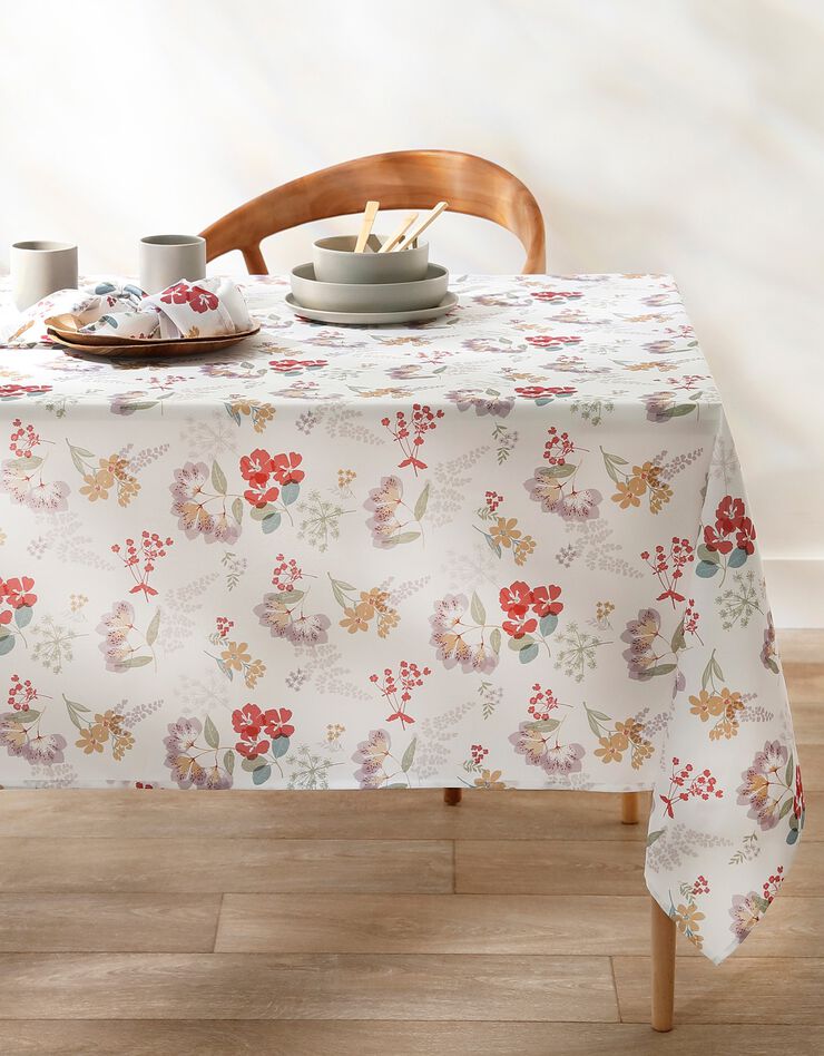 Nappe anti-taches motif floral (blanc / multicolore)