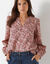 Blouse imprimée en coton ,col fendu (bois de rose / écru)