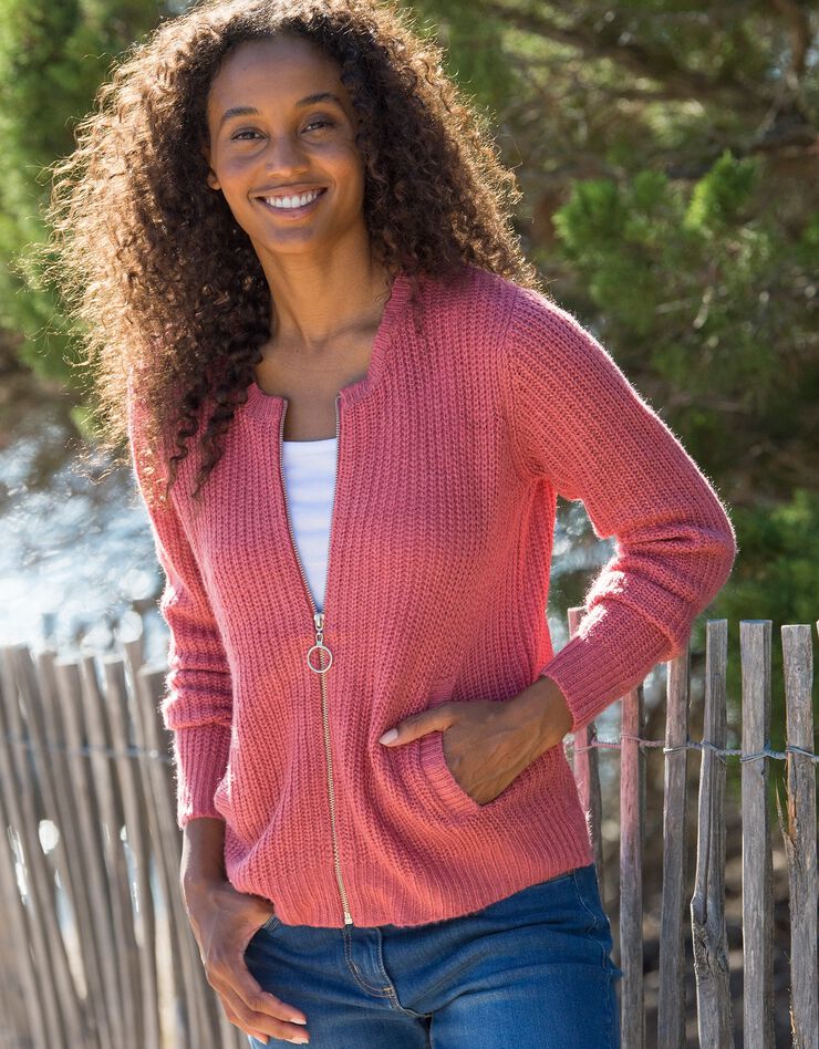 Gilet zippé maille anglaise toucher mohair (terracotta) Gilet zippé maille anglaise toucher mohair (terracotta)