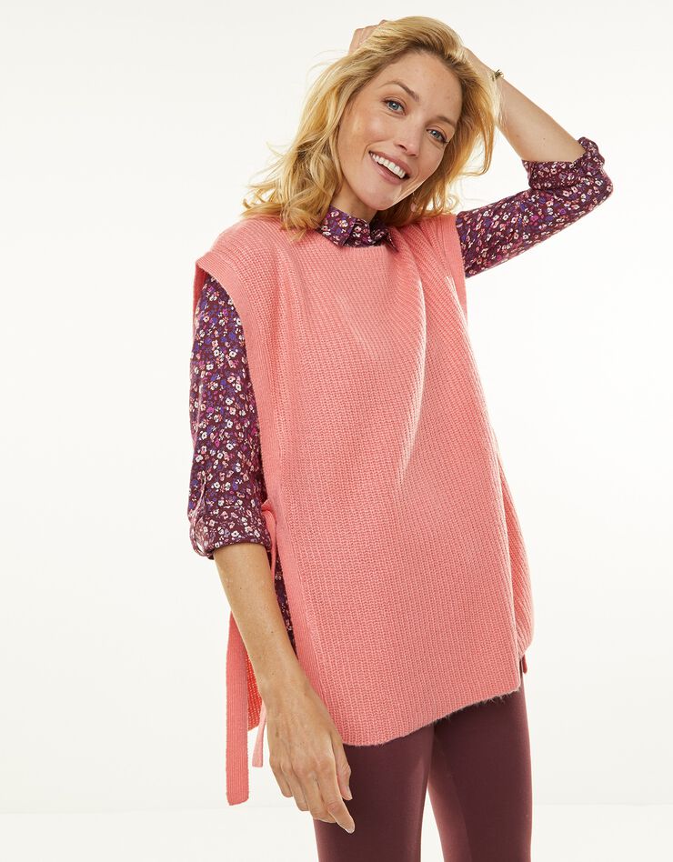 Pull tunique sans manches, maille anglaise toucher mohair (corail) Pull tunique sans manches, maille anglaise toucher mohair (corail)