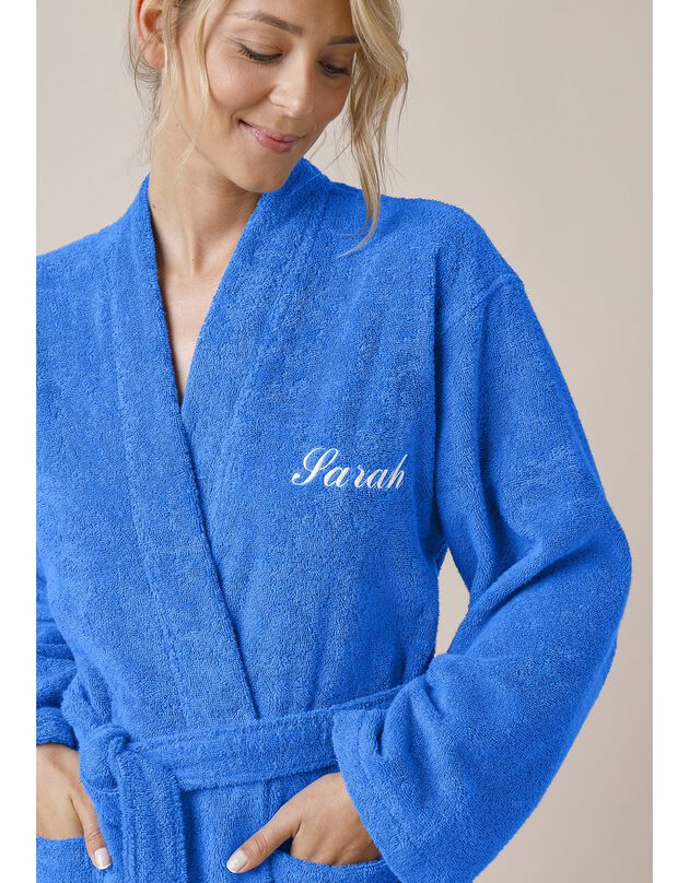 Peignoir mixte adulte uni coton éponge bouclette col kimono personnalisé (bleu dur) Peignoir mixte adulte uni coton éponge bouclette col kimono personnalisé (bleu dur)