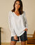 Blouse macramé col V manches longues, crêpe fluide (blanc)