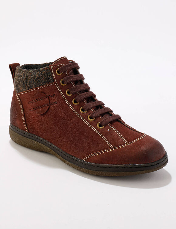 Boots détente lacées et zippées en cuir  (bordeaux)