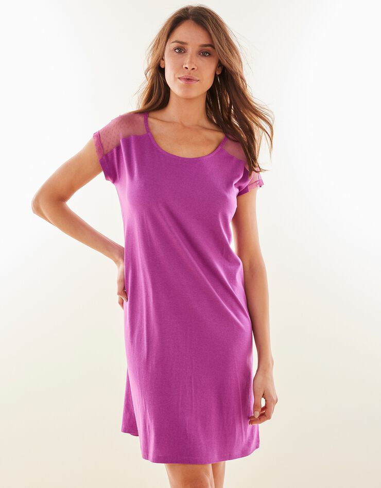 Chemise de nuit viscose et plumetis (violine) Chemise de nuit viscose et plumetis (violine)