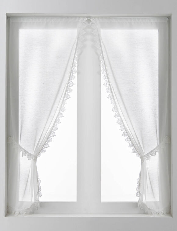 Rideau macram&eacute; finition passe-tringle embrasse assortie - la paire (blanc)