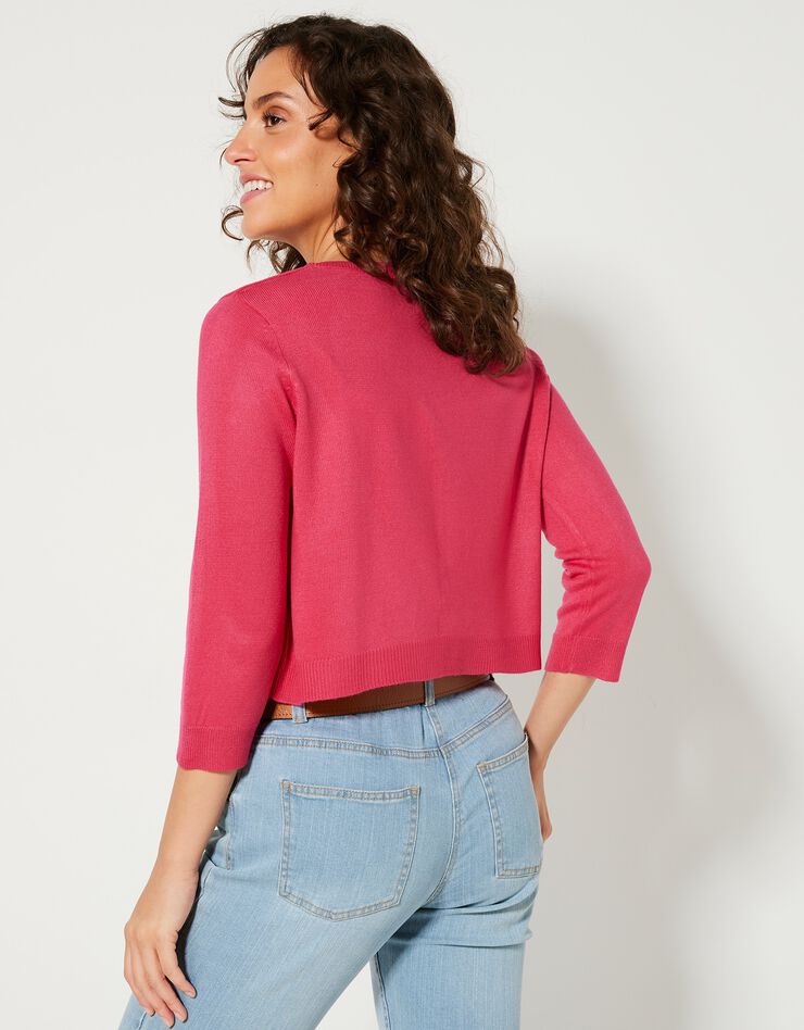 Gilet boléro boutonné toucher cachemire (rose fuchsia) Gilet boléro boutonné toucher cachemire (rose fuchsia)