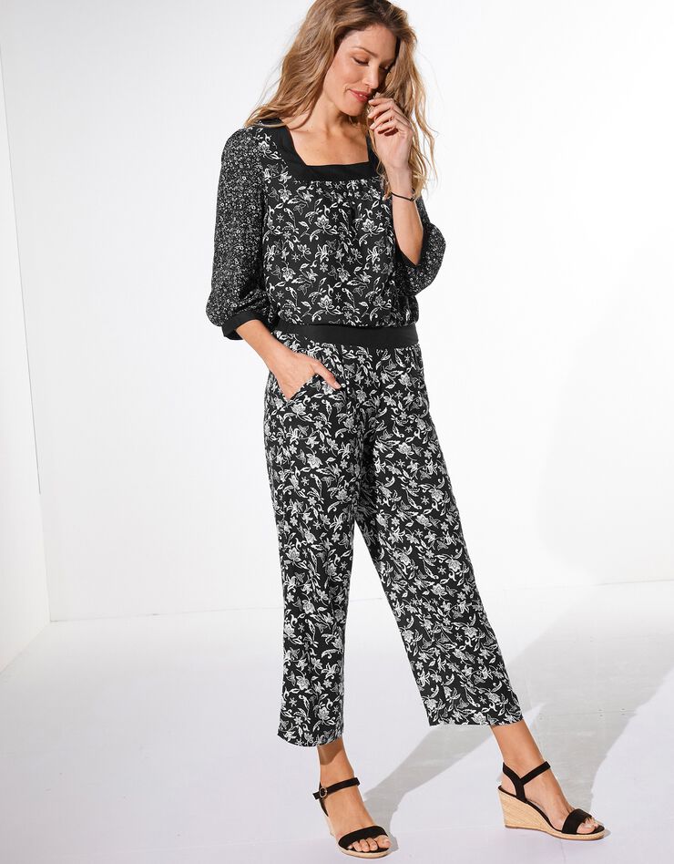 Blouse col carré imprimée (noir / blanc) Blouse col carré imprimée (noir / blanc)