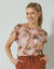 T-shirt col rond imprimé tropical (corail / kaki)