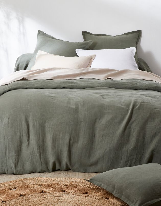 Linge de lit uni lin lavé (vert)