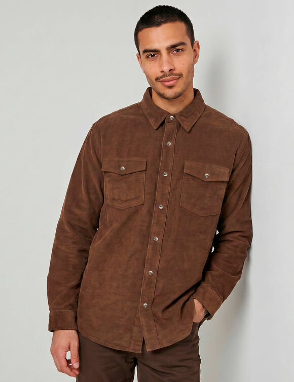 Chemise boutonn&eacute;e en velours c&ocirc;tel&eacute; (marron clair)