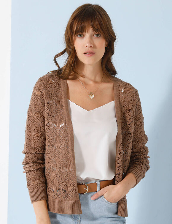 Gilet à pans, maille fantaisie (taupe)