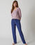 Pantalon pyjama coton uni avec noeud imprimé floral (marine)