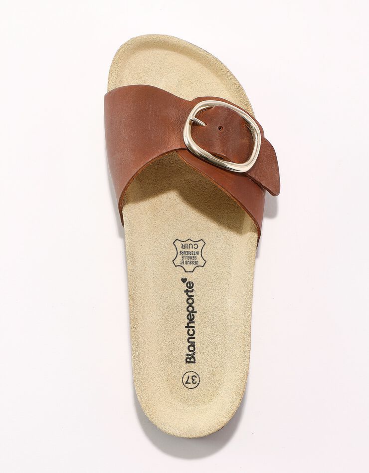 Mules cuir préformé à large boucle semelle effet liège (marron) Mules cuir préformé à large boucle semelle effet liège (marron)
